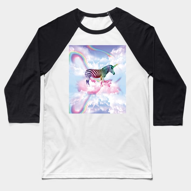 Rainbow Zebra Unicorn Baseball T-Shirt by Random Galaxy